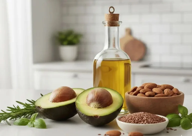 healthy fats weight loss ingredients avocado olive oil almonds and seeds
