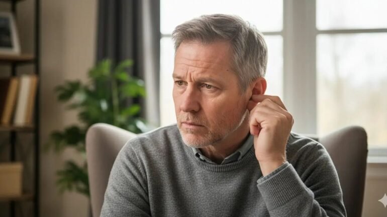man experiencing early hearing problems