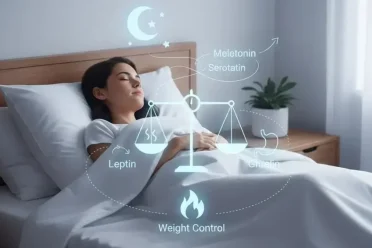 Person sleeping with subtle hormone icons around their body.