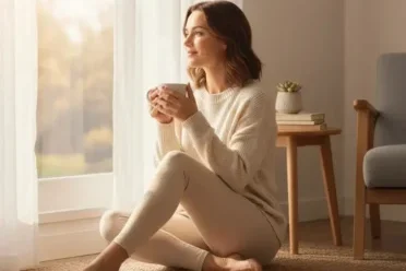 Person feeling low on energy during a calm morning moment