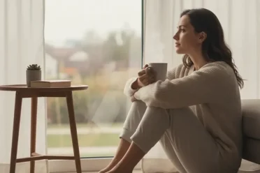 A calm morning scene with natural light and a person enjoying a quiet moment.