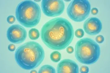 llustration showing healthy cells and mitochondria representing NAD and cellular energ