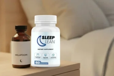 SleepLean vs melatonin comparison showing two sleep supplements on a bedside table